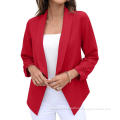 Women's Blazer Suit Open Front Cardigan 3/4 Sleeve Fitted Jacket Casual Office Cropped Blazer